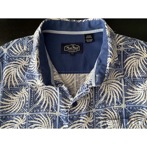 NAT NAST Blue Tropical Palms Button Down Silk Shirt sz XL - Picture 6 of 10